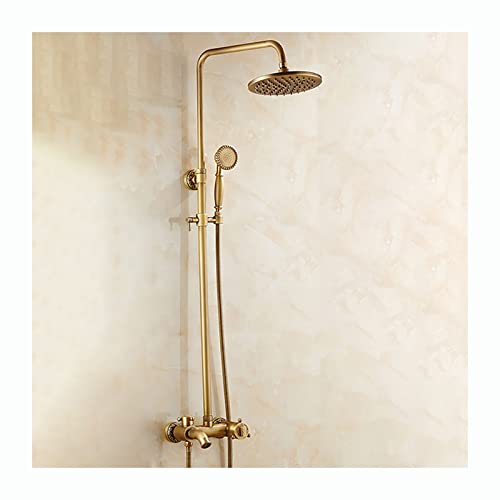 sdneNest Sistema de ducha termostático con cabezal de ducha de 8 pulgadas, juego combinado de ducha antiguo de montaje en pared, juego combinado de ducha mezclador de lluvia con ducha de mano