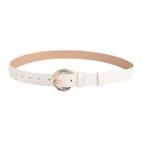 ROWAGY Cinturón de piel sintética para mujer, para pantalones de vestir occidentales, pantalones vaqueros, falda de diseñador, cinturón ajustable con hebilla dorada, Blanco, Talla única