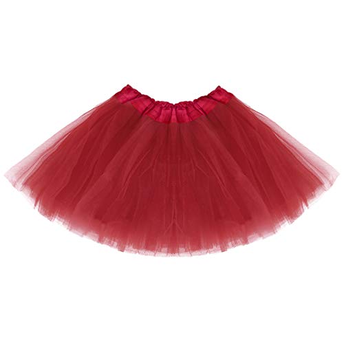 Girl Tutu Skirt, 3 Layers Tulle Tutus for Little Girls, Fluffy Ballet Dress Up for Toddler Kids Children(2T - 8T) Maroon