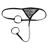 Men's Lace Thong Underwear, Sexy G-String Stretch Undie Low Rise T Back Panties(SM130-Black-XL