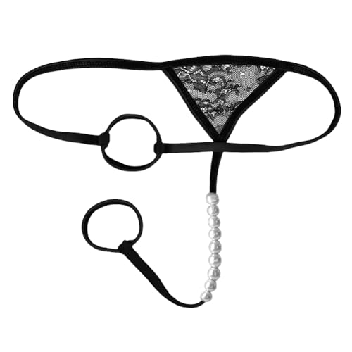 Men's Lace Thong Underwear, Sexy G-String Stretch Undie Low Rise T Back Panties(SM130-Black-XL