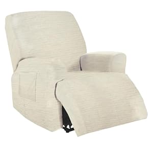 Recliner Covers, Stretch Reclining Chair Covers, Recliner Sofa Slipcovers Stripe Jacquard Recliner Couch Covers Furniture Protector Covers for Pet Kid Good Choice for All Seasons (Beige)