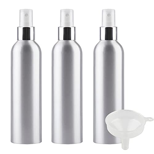 TIANZD 3 Pièces Portable Vide Flacon Aluminium 250 ml avec Bouchon Pompe Spray Blanc/Argent Vaporisateur Bouteille pour l'eau Parfum Cosmétique Cheveux...