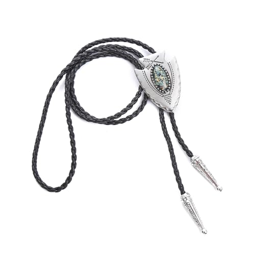 Image of Bolo Tie for Men Women Cowboy Turquoise Celtic Natural Tiger Eye Stone Longhorn Bull Western Leather Bolo Necktie