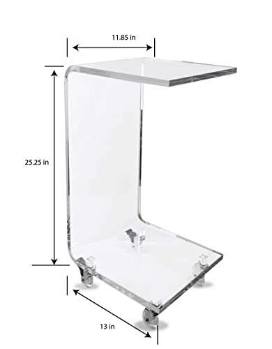 Designstyles Acrylic C Table - Small Side Table Living Room Decor - Slim C-Shaped End Table for Sofa with Wheels - Drink Table, TV Tray Table, Horizontal Laptop Stand for Couch, Grey Mist Edge