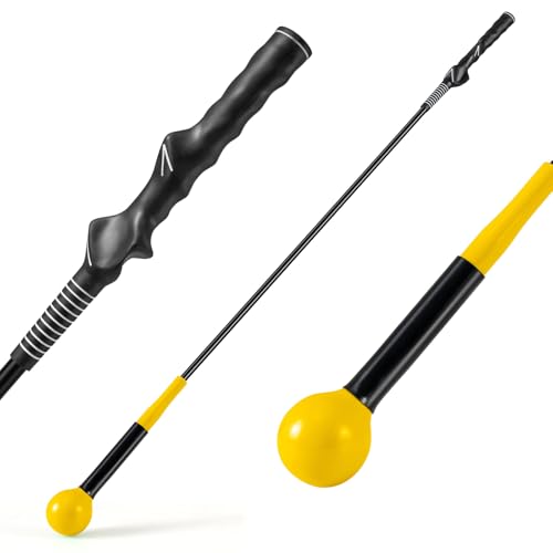 COSTWAY Ayuda para Entrenamiento del Swing de Golf, Palo de Práctica con Cabeza Pesada para Agarre, Ritmo, Flexibilidad, Equilibrio, Tempo y Fuerza, Interior y Exterior (120cm,Amarillo)