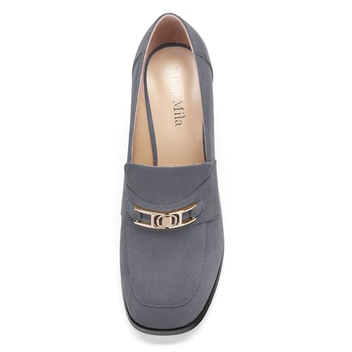 Womens Chunky Block Heels for Women Square Toe Pumps, Slip on Loafers Office Party Prom Shoes 3 inch3