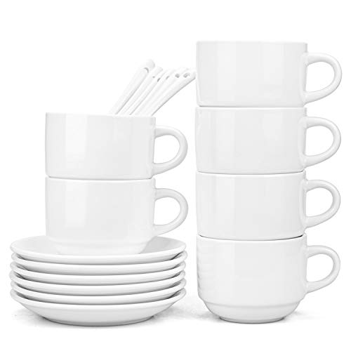 Hedume 6 Pack 5 Oz Espresso Cups With Saucers And Spoons, Stackable Espresso Coffee Cup Set For Specialty Coffee Drinks, Latte, Cafe Mocha And Tea #TOP2