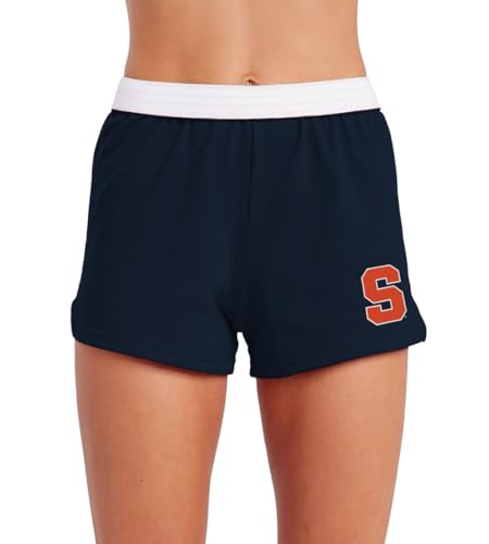 Syracuse University Primary Logo - Team Color Womens Soffe Short, Elastic Fold Over Waist Shorts, Junior Fit, Navy, Small