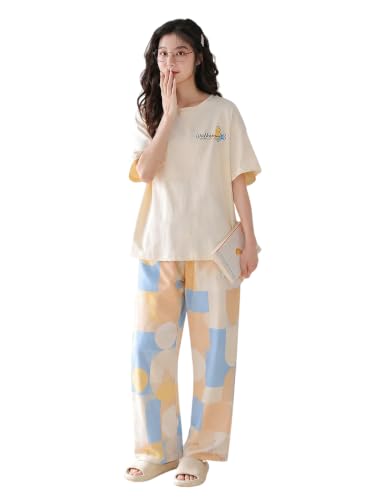 Image of Women's Korean Style Looper Fabric Nightsuit Set | Cute Print Half Sleeve T-Shirt & Pajama Set | Soft Comfortable Nightwear & Loungewear for Women