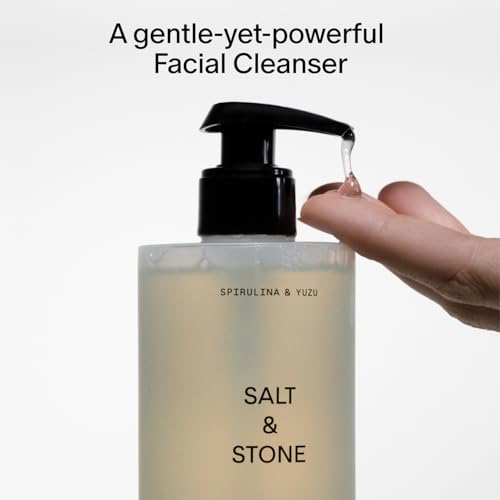 Salt & Stone Face Wash for Women & Men, Spirulina & Yuzu Gentle Facial Cleanser, Makeup Remover Pore Minimizer with Hyaluronic Acid, Squalane, Skin Care for All Skin Types, 7.2 oz