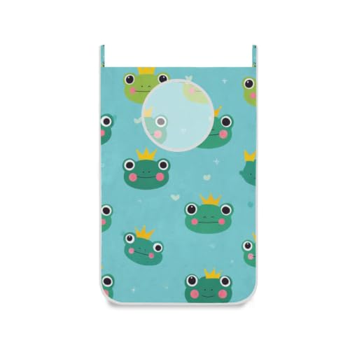 ElliTarr Hanging Laundry Hamper Bag Over the Door Laundry Hamper Wall Hamper Large Dirty Clothes Hamper with Stainless Steel Hooks 29.5X20inch 1PC Green Frog