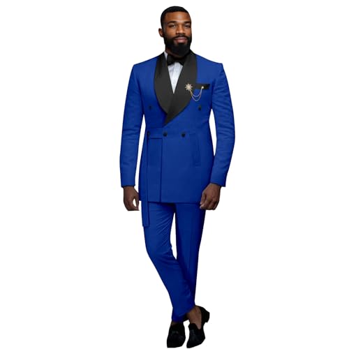 Men`s Bussiness Suit Double Breasted Slim Fit Brooch Blazer and Trousers 2 Piece Set Dashiki Tuxedo
