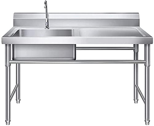 Kitchen Rinse Stainless Steel Gastronomies, Mobile Sink Moving Built Towl, Outdoor Dining Splay for Bar Kitchen Garden Canteen Restaurant, Leftsink, 1mm