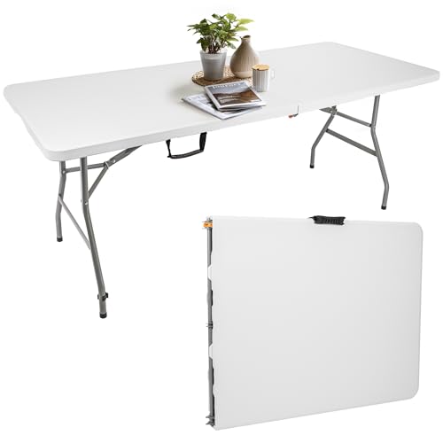 KARL HAUSMANN Table Camping Pliable - 180x75x74 - Table Exterieur Pliable avec Poignée de Transport - Jardin Pliante Plastique - Réception Pliante - Intérieur/Extérieur