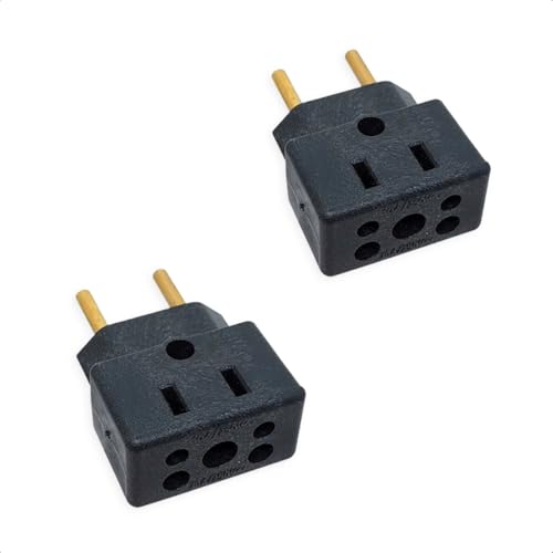 KIT 2 Adaptador De Tomada Universal Em Porcelana Preto 3 Pinos Benjamin 10A/20A Para 2 e 3 Pinos Bivolt 110V/220V Pino Grosso Secadores Chapinhas Air Fryer Fritadeiras Aquecedores Microondas PREMIUM