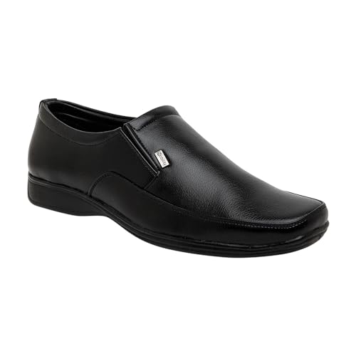 Image of NOBILITY Faux Leather Black Formal Slip On Shoes for Men || Comfortable Walking || Classic Design || Breathable || Slip Resistant ||