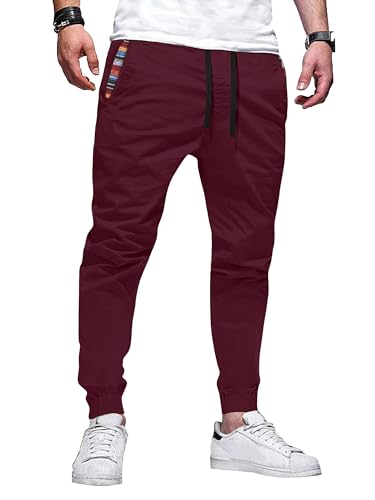 HOTake Mens Joggers Pants Elastic Waistband Khaki Pants Mens Drawstring Casual Pants with Signature Pockets