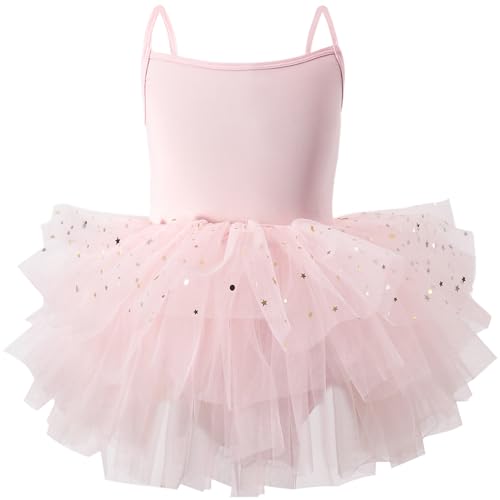 SEAUR Girls Ballet Leotards Tutu Dress Ruffle Toddler Ballerina Costume Snap Crotch Little Kids Fluffy Skirt for Dance Clothes Pink-02 4-6T