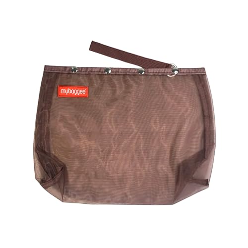 Image of Medium 4 Snaps Mesh Travel Knitting Bag with Snap Opening, Lightweight Nylon Storage Pouch for Yarns, Needles and Accessories (Brown)