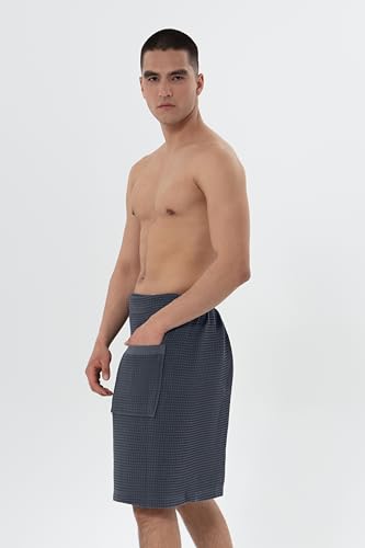 Men's Organic Waffle Spa Wrap – GOTS Certified 100% Turkish Cotton, Adjustable Closure, Same-Color Piping4