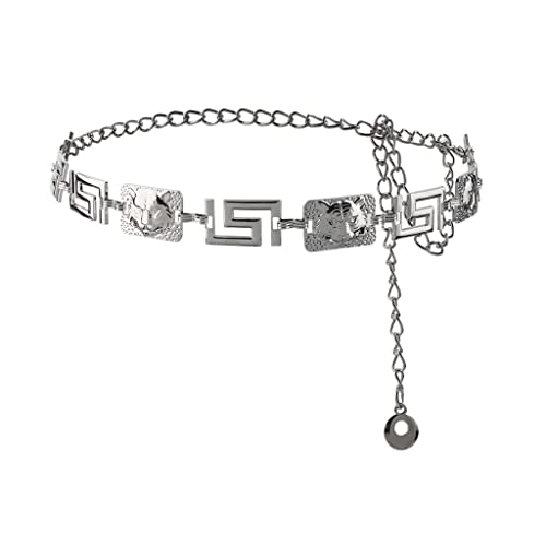 Waist Chain Female Baroque Style Men's Chain Decorative Skirt Tiger Head Carving Geometric Belt Europe and America (Color : D, Size : 1)