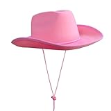 MEMOVAN Cowgirl Hat for Women Girls Western Cowboy Cowgirls Hats Felt Cowboy Hat Retro Wide Brim Western Hat Pink
