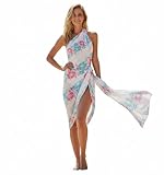 1 World Sarongs Blumenmotiv in Türkis und Rosa mit weißem Hintergrund