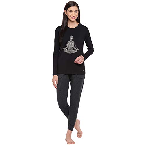 Image of Enamor Essentials Full Sleeve Round Neck Slim Fit Stretch Cotton Lounge Tshirt for Womens-E157