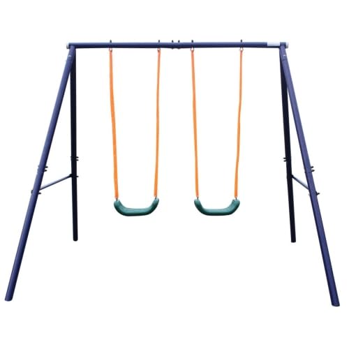Columpio doble y columpio infantil para jardín para exteriores, estructura de acero con asiento suave antideslizante, para niños de 3 a 8 años, soporta hasta 90 kg, resistente a la intemperie, fácil