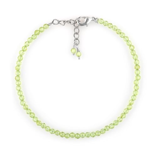 Image of GEMKORA Natural Real Peridot Crystals Bracelet, 3mm Best Grade Micro Cut Beads, Chakra Energy Healing Gemstone, Beautiful Simple Jewelry, Silver Plated Jewelry 7+1 inch