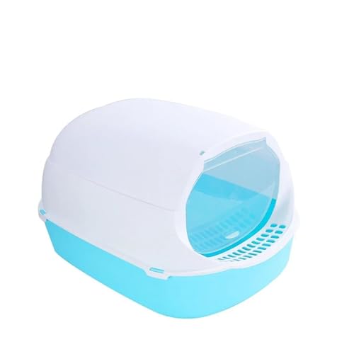 Bac à litière semi-fermé pour chat avec bac bleu et accessoires