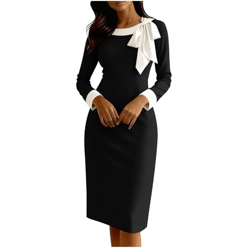 Robe manches longues à nœud papillon et coupe crayon flatteuse