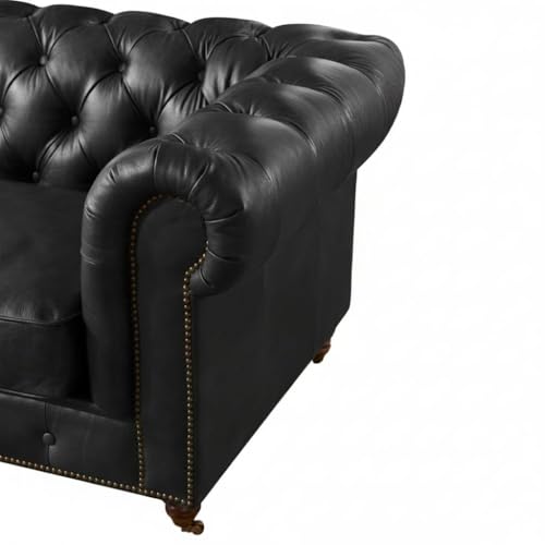 Image of UMAR ARTS Luxury Chesterfield Leatherate Sofa Set, Tufted Genuine Leatherate, Classic Living Room Furniture (Black 3+2+1)