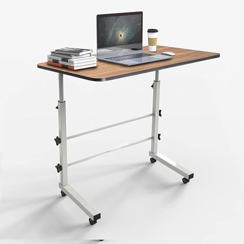 Image of TEKCOOL Multi-Purpose Sofa Side Height-Adjustable Laptop Table with Docking for Tablet, Study Table, Portable, Ideal for Work from Home, DIY Table, Easy to Assemble (Wooden-White).