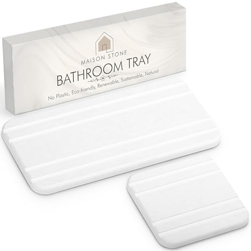 Maison Stone Bathroom Tray w/Bonus Vanity Tray. Absorbent Bathroom Trays for Counter. Multipurpose 8x4 Countertop Tray. Perfume Tray. Kitchen Soap Tray. Time Saving Bathroom Counter Tray.