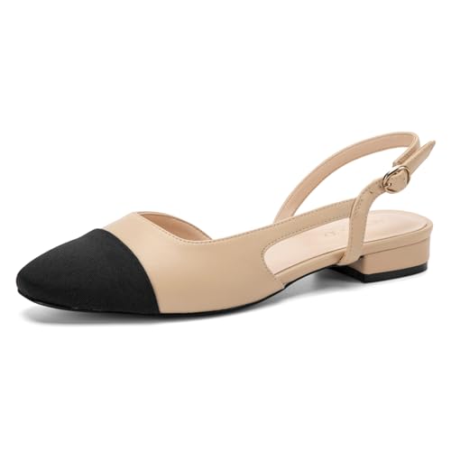 Slingback Flats for Women 2.0 Square Toe Two Toned Flats Wedding Shoes Low Heel Pumps for Women - Main Image