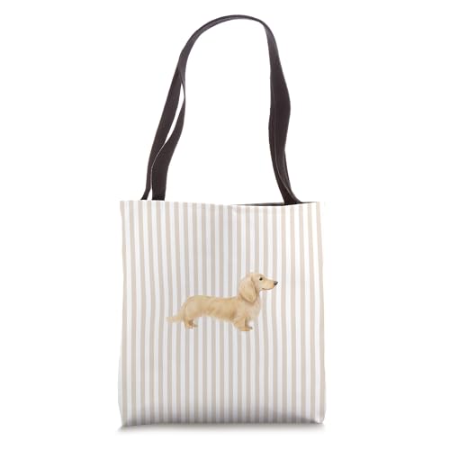 Bolso Tote con Dálmata de Pelo Largo en Rayas Taupe y Blanco miniatura 1