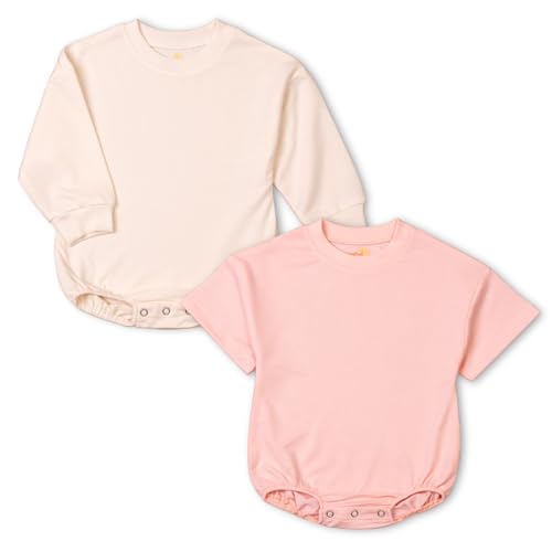 Baby Girl Romper Set 2-Pack Cotton Bodysuits, Long Sleeve & Short Plain Outfit, Newborn Infant Outfit for Girls3