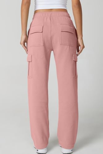 Image of QINSEN Baggy Medium Waist Elastic Sweatpants for Womens Casual Long Fleece Cargo Pants with Pockets