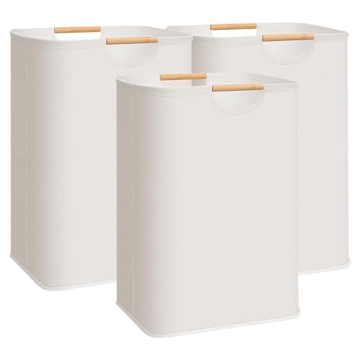 STORAGE MANIAC Pacote com 3 cestos de lavanderia grande, cesto de roupa dobrável de 85 L com alças de bambu, cesto de roupas independente à prova d'água para lavanderia, quarto, dormitório, toalhas,