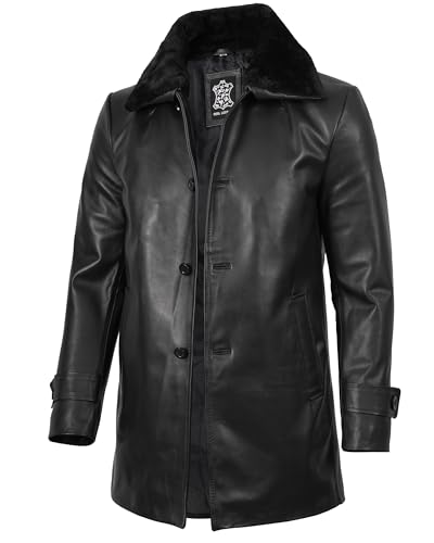 Image of fjackets Shearling Leather Coat Men - Real Lambskin Leather Jackets Mens Sherpa Lined Winter Casual Fur Coats Outerwear