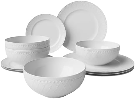 Mikasa Trellis White Bone China Dinnerware Set - 4-Piece Bowls, Salad Plates, Dinner Plates, Or Mugs, Dishwasher Safe 8 thumbnail image