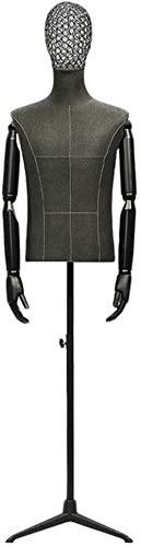 SHANYAYALI Mannekäng överkroppsform byster med metalltrådhuvud och stativ för kläder uppvisningsdocka dummy (svart)