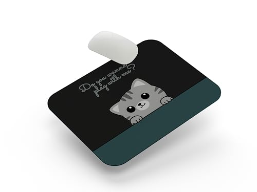 Image of Cute Cat Mouse Pad for Computer & Laptop | Non-Slip Rubber Base, Smooth Surface, Premium Print | 9 x 7.5 Inch Gaming & Office Mousepad - Playful Kitten Design (Green)