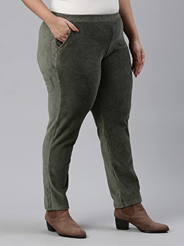 Image of GO COLORS Solid Corduroy Treggings for Women | Warmtech, Mid Rise, Side Pocket