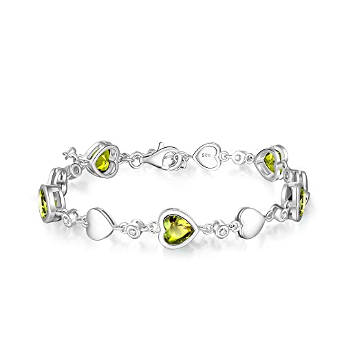 Carleen August Birthstone Bracelet 925 Sterling Silver Created Green Peridot Bracelet For Women Heart Shape Station Tennis Bracelet Gemstone Jewelry For Girls Wife Mom #TOP4