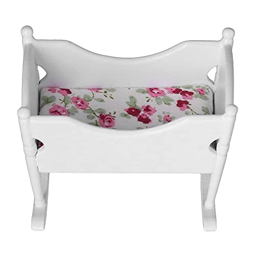 1:12 Scale Dollhouse Baby Bed, Miniature Crib Furniture with Random Mattress Pattern, Birch Wood Doll Bed for Mini Doll House and and Potted Landscapes