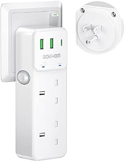 UK to US Plug Adaptor, 2 Way USB Plug Extension Sockets, Double Plug Adaptor with 3 USB Ports (Type C & USB A), Travel Adapter UK to USA, Adapter Plug UK to USA/Canada/Mexico etc Travel Plug Type B