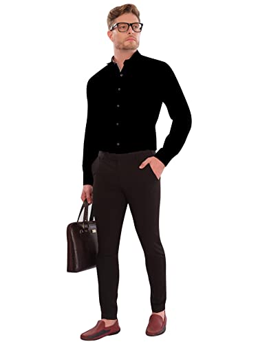Image of LookMark Men's Cotton Blend Stitched Solid Full Sleeve Regular Fit Shirt